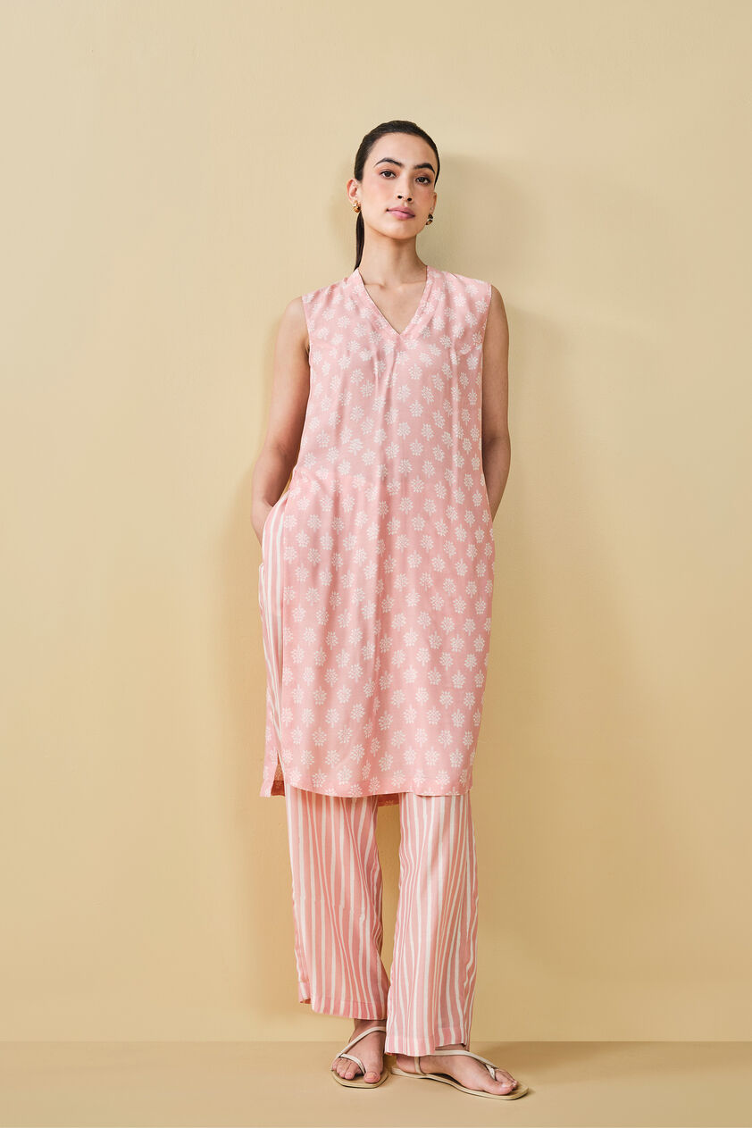 Sunshade Hand-block Printed Coord - Peach, Peach, image 4